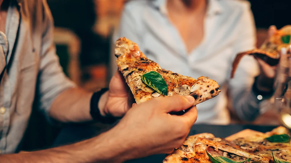 eating pizza