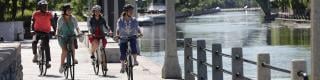 Biking the Rideau Canal pathway in Ottawa in summer